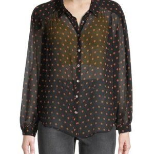 SOLD Free People Black with Tan Polka Dot Button Up Top Sheer